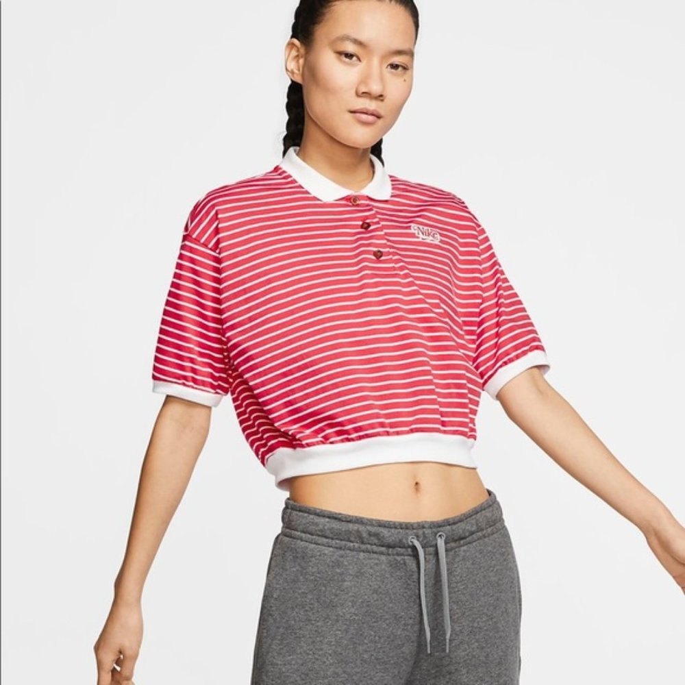 Nike Red Striped Retro Cropped Polo Shirt
